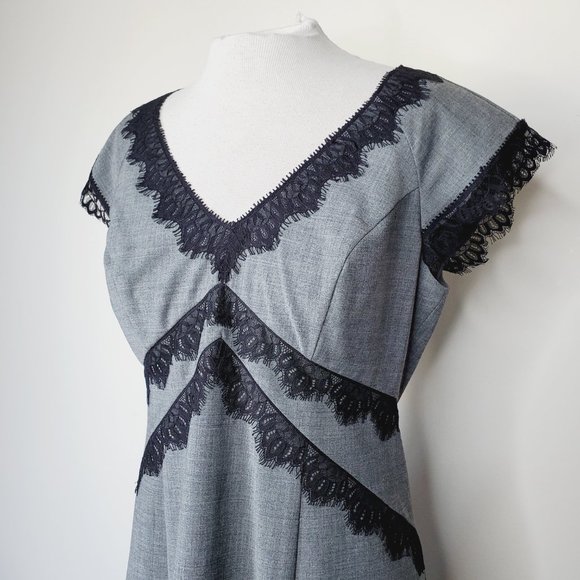 Rebecca Taylor Sheath Dress Virgin Wool Lace Trim Feminine Chic Cap Sleeve 12 - Picture 4 of 13